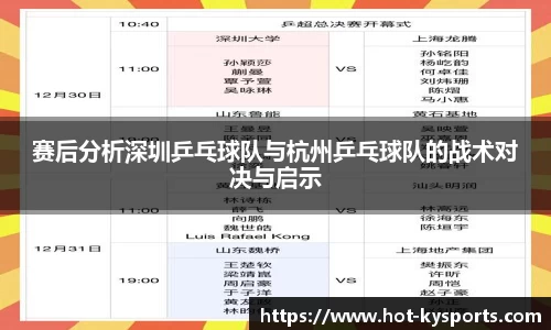 赛后分析深圳乒乓球队与杭州乒乓球队的战术对决与启示